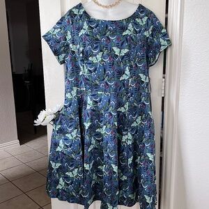 Botanical Butterfly Print Dress Cap Sleeve